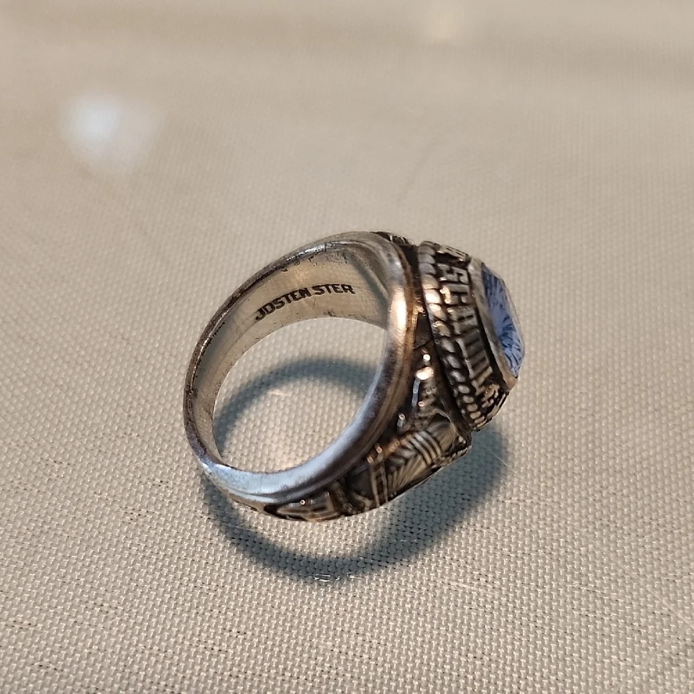 Vintage Class Ring with Aquamarine Gemstone Josten Ladies Sterling Silver 10.92g